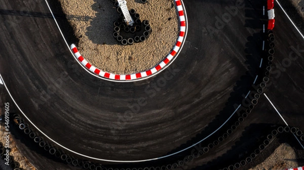 Obraz Aerial top view race kart track, Track for auto racing top view, Car race asphalt and curve grand prix street circuit, Aerial view asphalt race track.