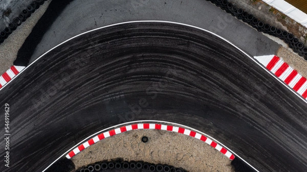 Obraz Aerial top view race kart track, Track for auto racing top view, Car race asphalt and curve grand prix street circuit, Aerial view asphalt race track.