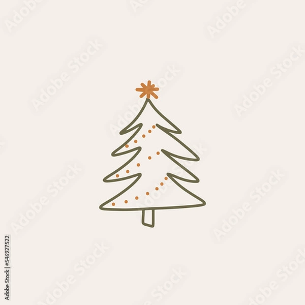 Fototapeta Boho minimalist vector and drawn simple Christmas trees isolated on a light background