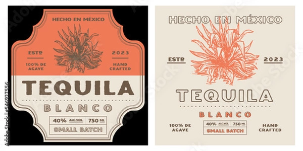 Obraz Tequila alcohol blanco bottle label retro rustic