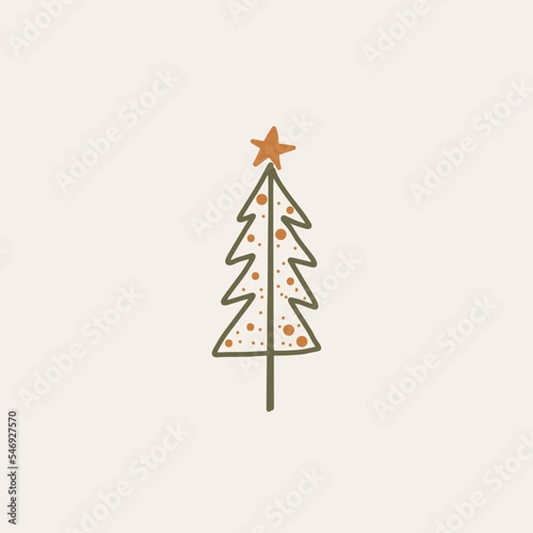Fototapeta Boho minimalist vector and drawn simple Christmas trees isolated on a light background