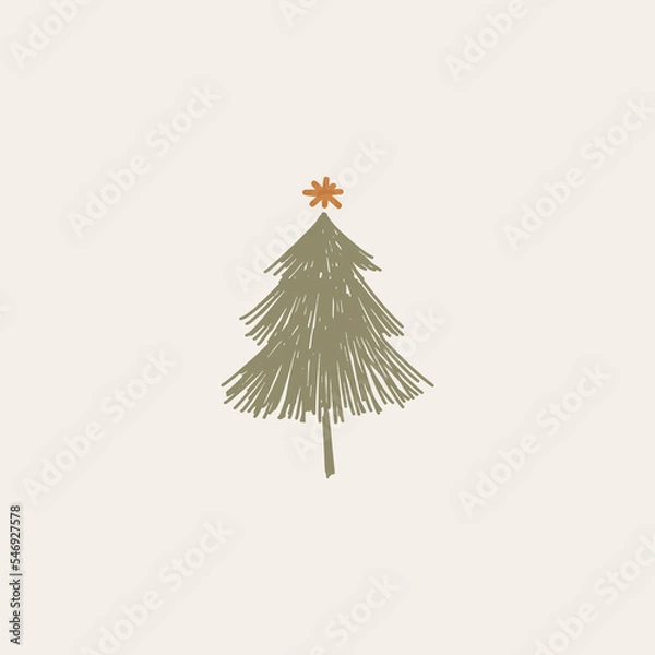 Fototapeta Boho minimalist vector and drawn simple Christmas trees isolated on a light background