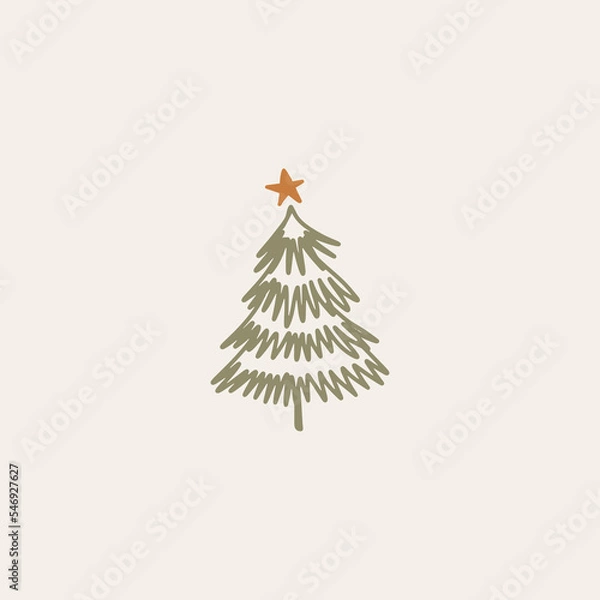 Fototapeta Boho minimalist vector and drawn simple Christmas trees isolated on a light background