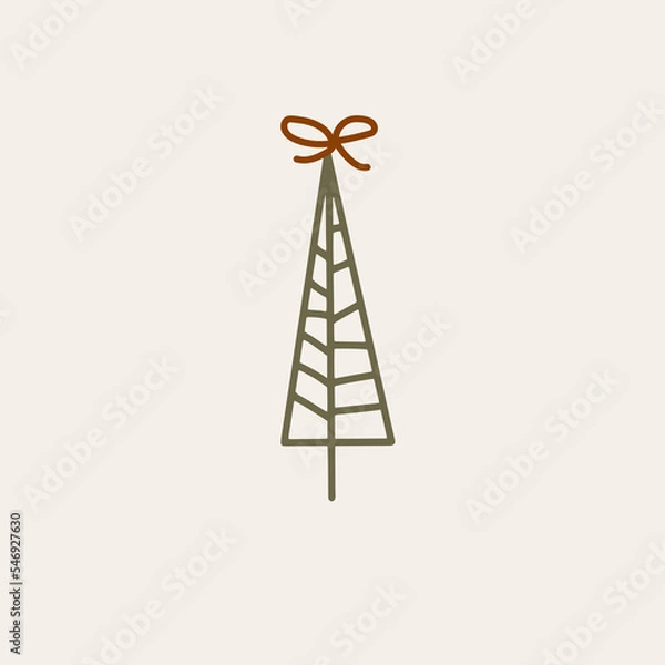 Fototapeta Boho minimalist vector and drawn simple Christmas trees isolated on a light background