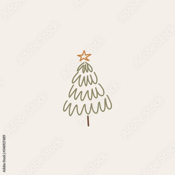 Fototapeta Boho minimalist vector and drawn simple Christmas trees isolated on a light background