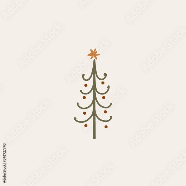Fototapeta Boho minimalist vector and drawn simple Christmas trees isolated on a light background
