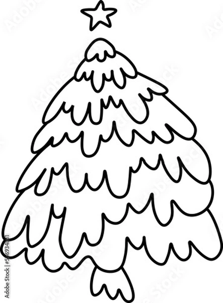 Obraz snowy xmas tree hand drawing vector illustration
