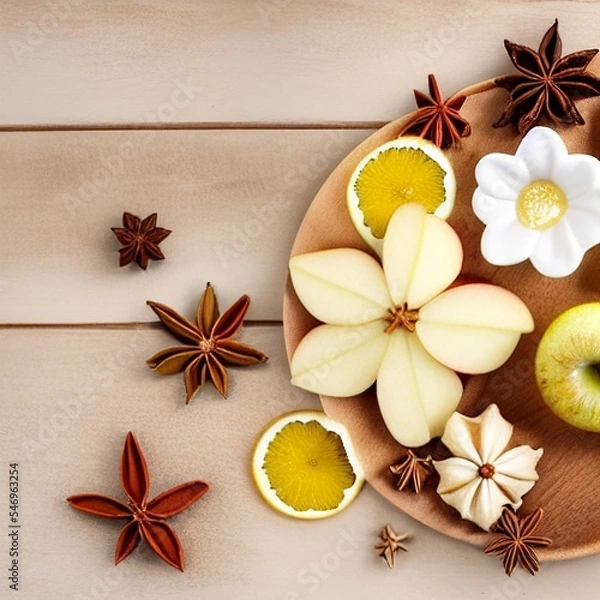 Fototapeta AI-generated Abstract Table Top Image Of Mixed Christmas Spices And Fruits