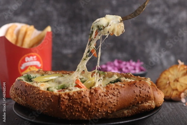 Fototapeta Delicious chicken sandwich with a suitable and attractive floor
