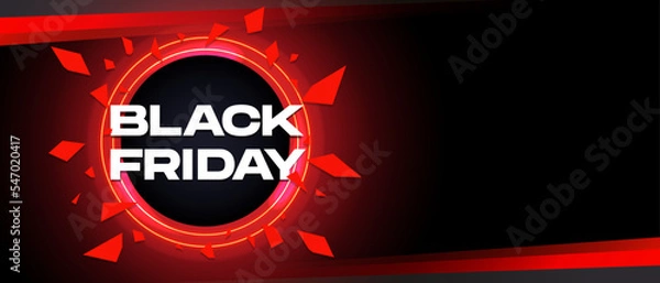 Fototapeta Black Friday banner template design with fragments in dark background. Mega sale banner vector illustration