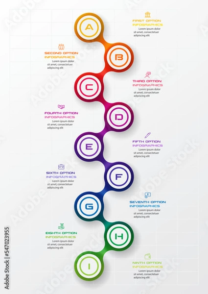 Fototapeta Timeline infographic template,Business concept with 9 options,Vector illustration.