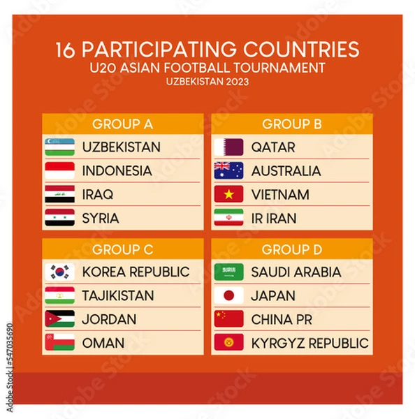 Fototapeta Final group stage of 16 participating countries of the 2023 Asia Football Tournament to be held in Uzbekistan in March 2023. Fits to the size of a social media post.