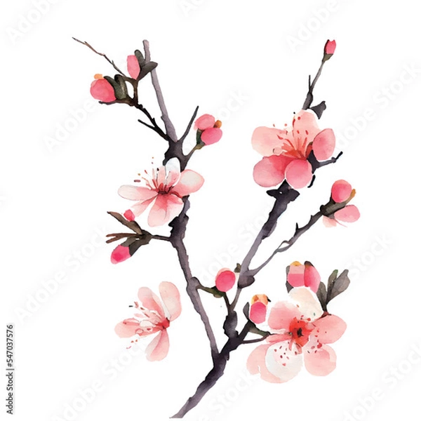 Obraz イラスト素材:梅の花の和風水彩イラスト（年賀状素材）
