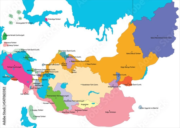 Fototapeta Map of regions where Turks live in the world