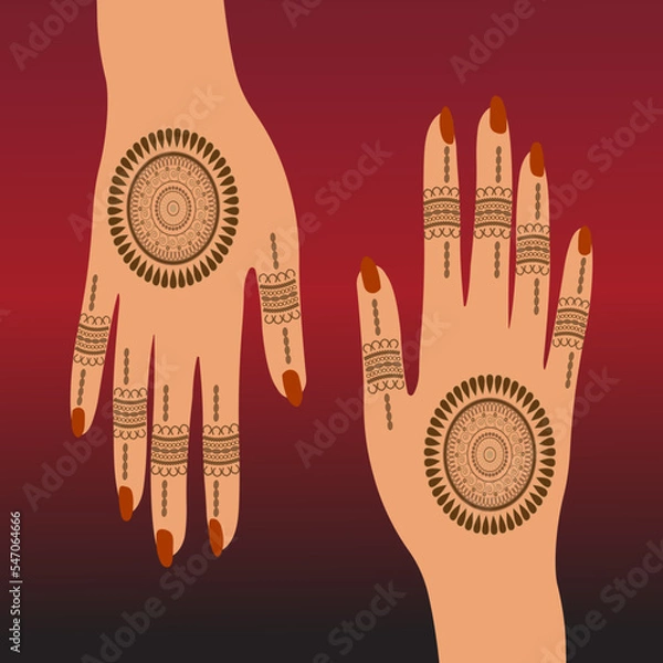 Fototapeta Henna mehndi hands vector illustration, hand drawn henna vector design, mandala henna round mehndi