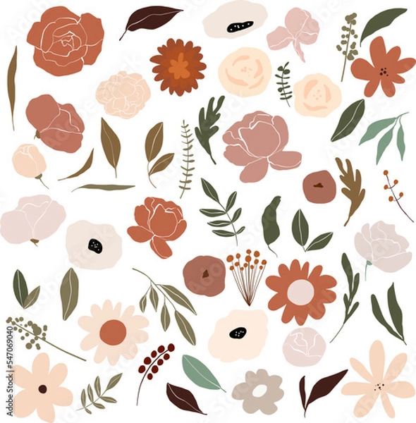 Obraz Vector floral and leaves set bundle
