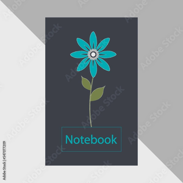 Fototapeta Notebook diary cover design with blue flower, blue floral diary notebook cover design stationery item