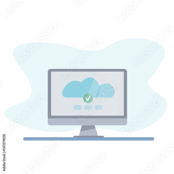 Fototapeta Laptop. File upload. Downloading files. Illustration for cards, posters, flyers, webs.