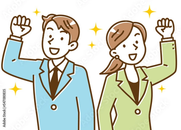 Fototapeta ガッツポーズをする若い男女のビジネスマン　セット