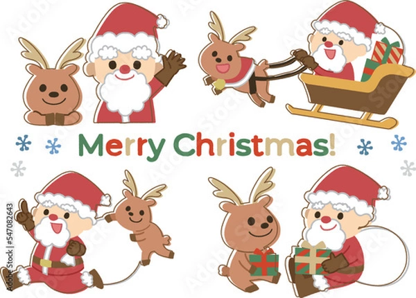 Fototapeta サンタとトナカイのイラスト素材セット　クリスマス　線あり