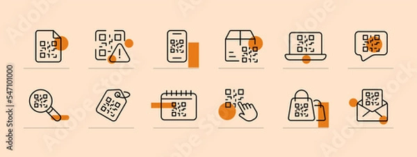 Fototapeta Qr code set icon. Quar codes with inscription scan with smartphone. Scan me icon, about goods, search, logistics. Scan qr code icon for payment, mobile app and identification. Pastel color background