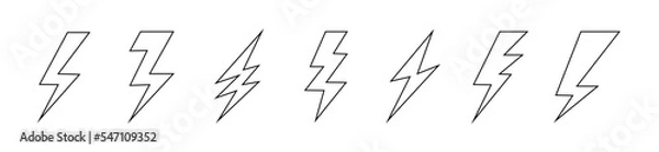 Obraz Lightning bolt vector icon set. Flat style. 