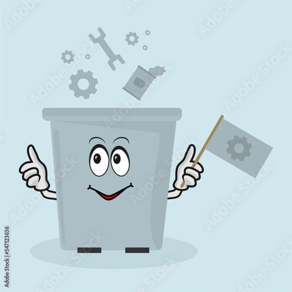 Fototapeta garbage separation, organic waste, metal and cans falls into the trash can, trash can with eyes and hands, recyclables, garbage sorting, eco-friendly recycling, environmental protection, segregation, 