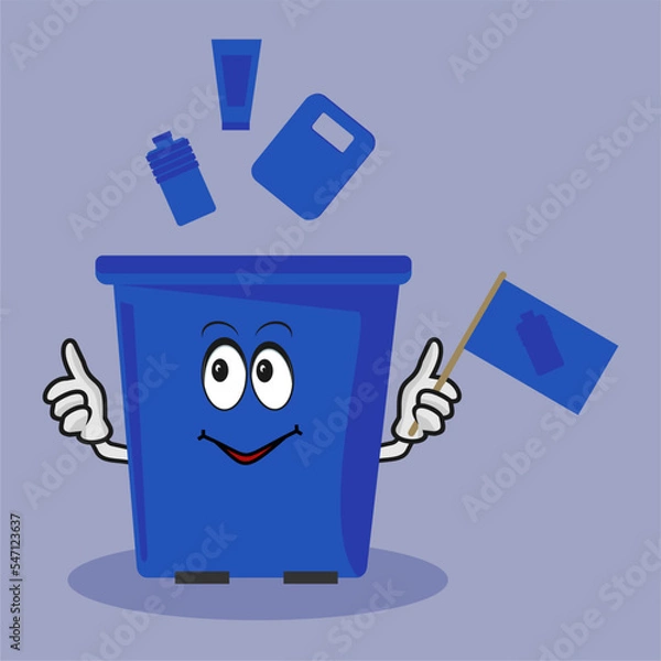 Fototapeta garbage separation, organic waste, plastic bags and packaging falls into the trash can, trash can with eyes and hands, recyclables, garbage sorting, eco-friendly recycling, environmental protection, s