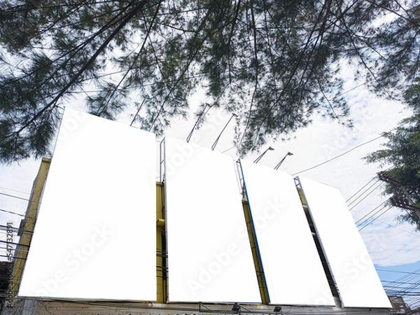 Fototapeta mockup of empty billboards on the side of the highway, blank advertising poster templates, information banner placeholder mock ups