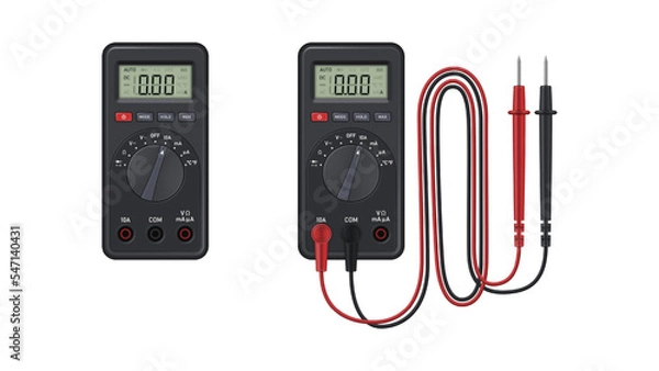 Fototapeta Realistic digital multimeter with set of probes. Vector illustration.