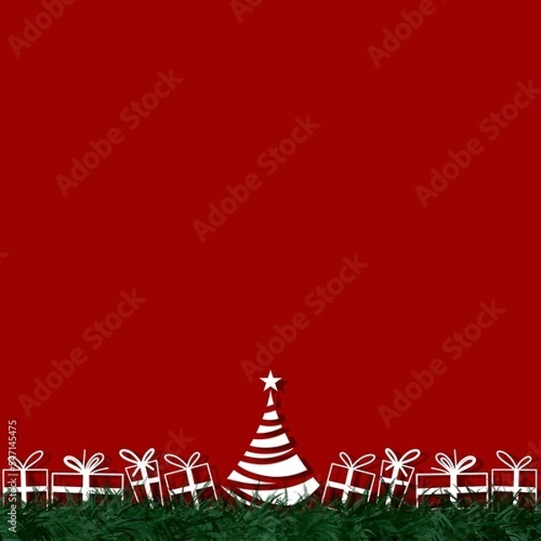 Obraz Christmas frame red background with christmas tree 