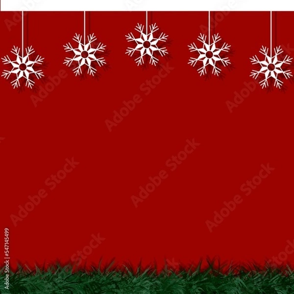 Obraz Christmas frame red background with snowflake