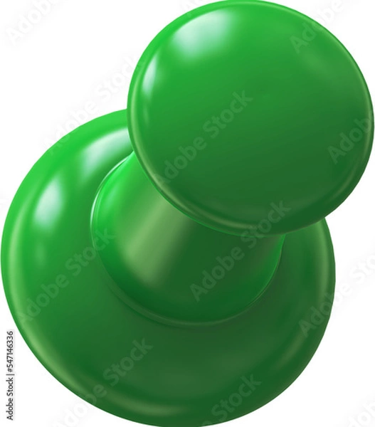 Fototapeta Green pin, push pin isolated on transparent background. 3D rendering
