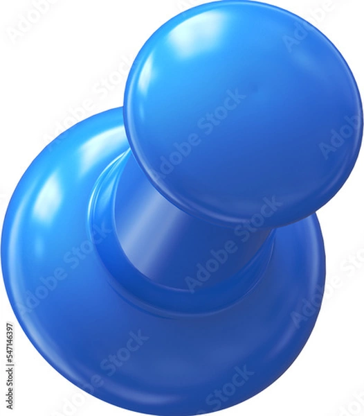 Obraz Blue pin, push pin isolated on transparent background. 3D rendering
