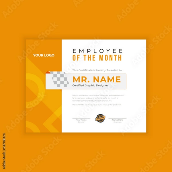Fototapeta employee of the month - certificate template. Certificate, an employee of the month vector template. Certificate of Appreciation Template with Vintage Ornamental
