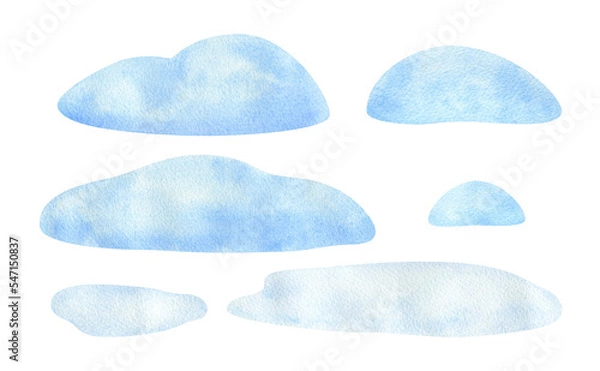 Fototapeta Winter surface. Watercolor illustration of snowdrifts to create decorative compositions. A set of land plots for a complete background design. Isolated clipart of a snow-covered blue island