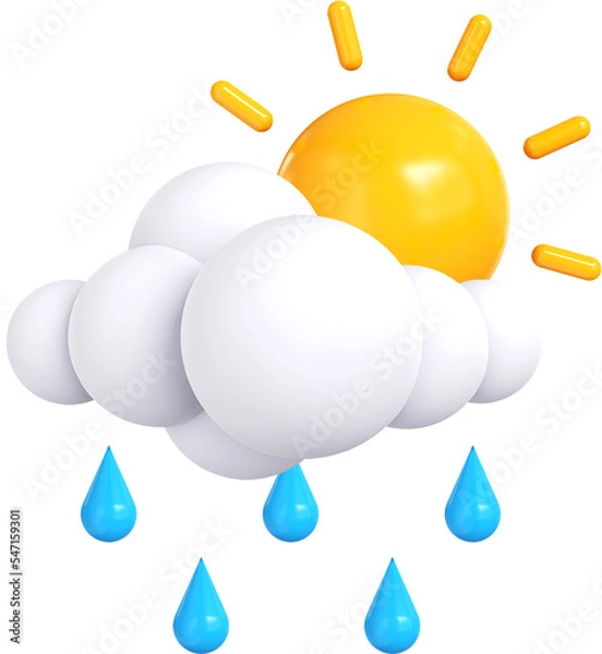 Fototapeta Rainy, 3D Weather isolated on transparent background