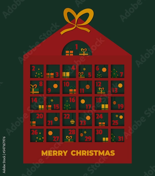 Obraz Christmas advent calendar paper cut style