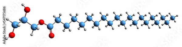 Fototapeta  3D image of Glycerol monostearate skeletal formula - molecular chemical structure of Dihydroxypropyl octadecanoate isolated on white background
