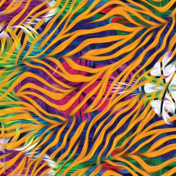 Obraz Seamless zebra and leopard pattern. Exotic animals pattern design. Textile print pattern