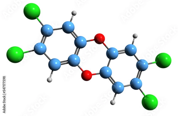 Fototapeta  3D image of Polychlorinated dibenzodioxin skeletal formula - molecular chemical structure of dioxin isolated on white background
