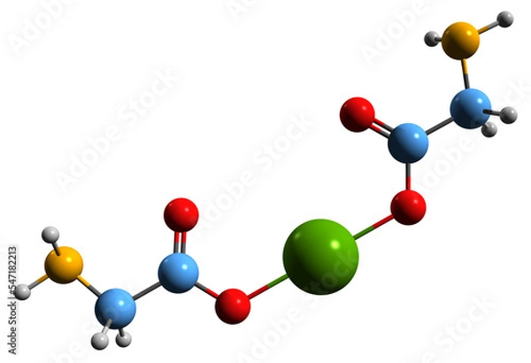 Fototapeta  3D image of Magnesium glycinate skeletal formula - molecular chemical structure of magnesium bisglycinate isolated on white background

