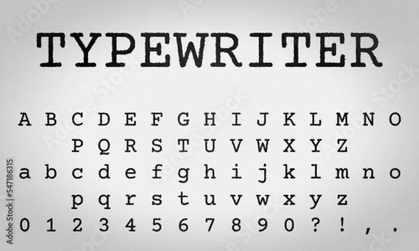Obraz Vintage typewriter font, textured uppercase lowercase alphabet, type effect abc