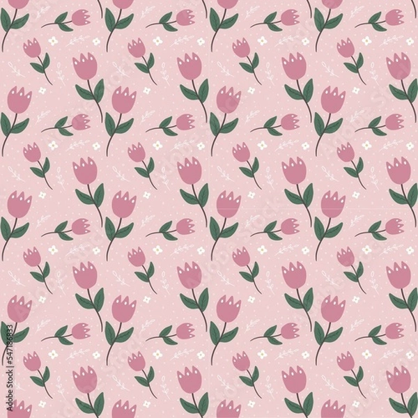 Obraz Beautiful Pink Flower Seamless Pattern With Leaves