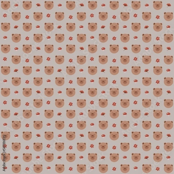 Obraz Cute Teddy Bear Seamless Pattern Mushroom Flower