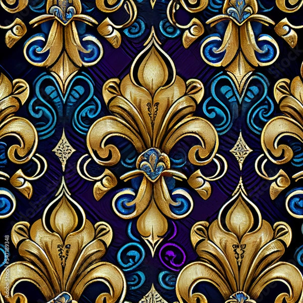 Obraz Blue and Gold Fleur di lis pattern 