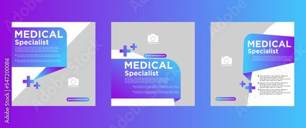 Fototapeta Medical and healthcare square banner template design. White background with shapes. Perfect for social media posts, and web ads.