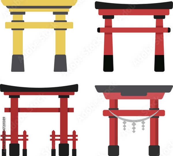 Fototapeta Collection of Torii decoration, Japanese culture element.