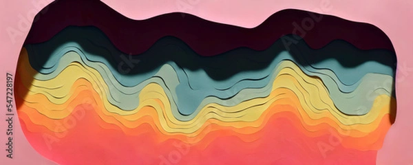 Fototapeta Paper cut background in pastel colors. Abstract papercut decoration textured cardboard wavy layers