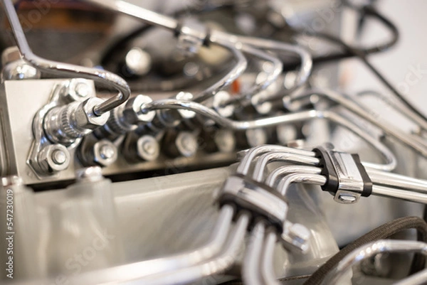 Fototapeta The engine of the car. Fuel system and spark plugs.